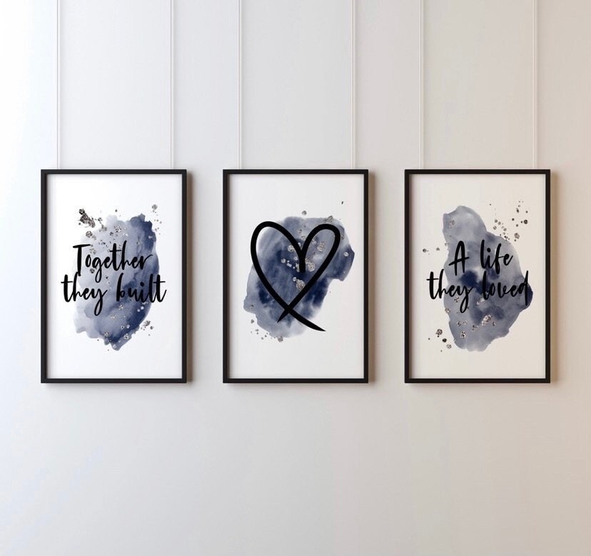 Navy and Silver Wall Art Print Set of 3 Unframed Together Etsy UK