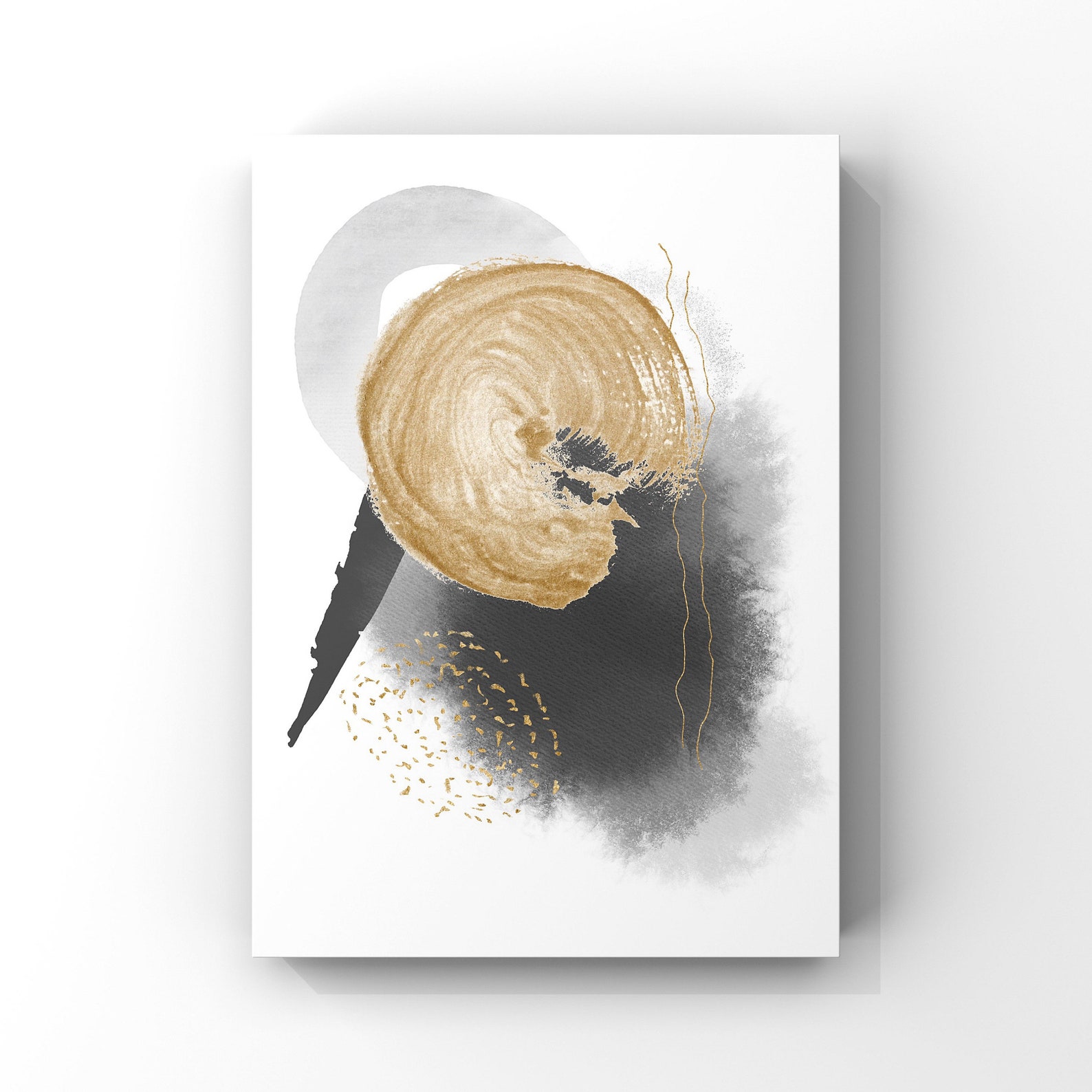 Black Grey and Gold Abstract Wall Art Print Set of 3 Gold Etsy