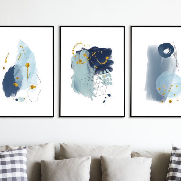 Navy Yellow Wall Art Etsy UK
