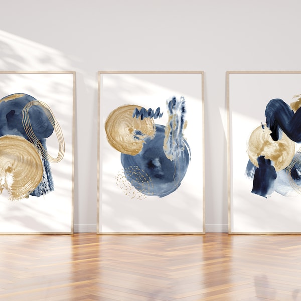 Navy Yellow Wall Art Etsy UK