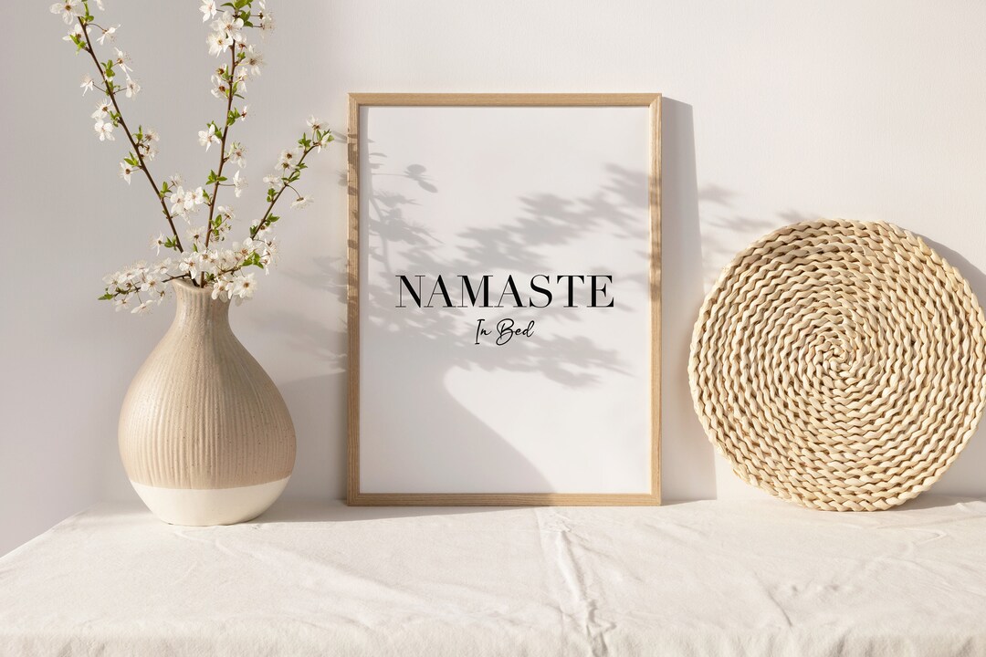 Namaste in Bed Typography Print, Bedroom Print, Black and White Wall ...
