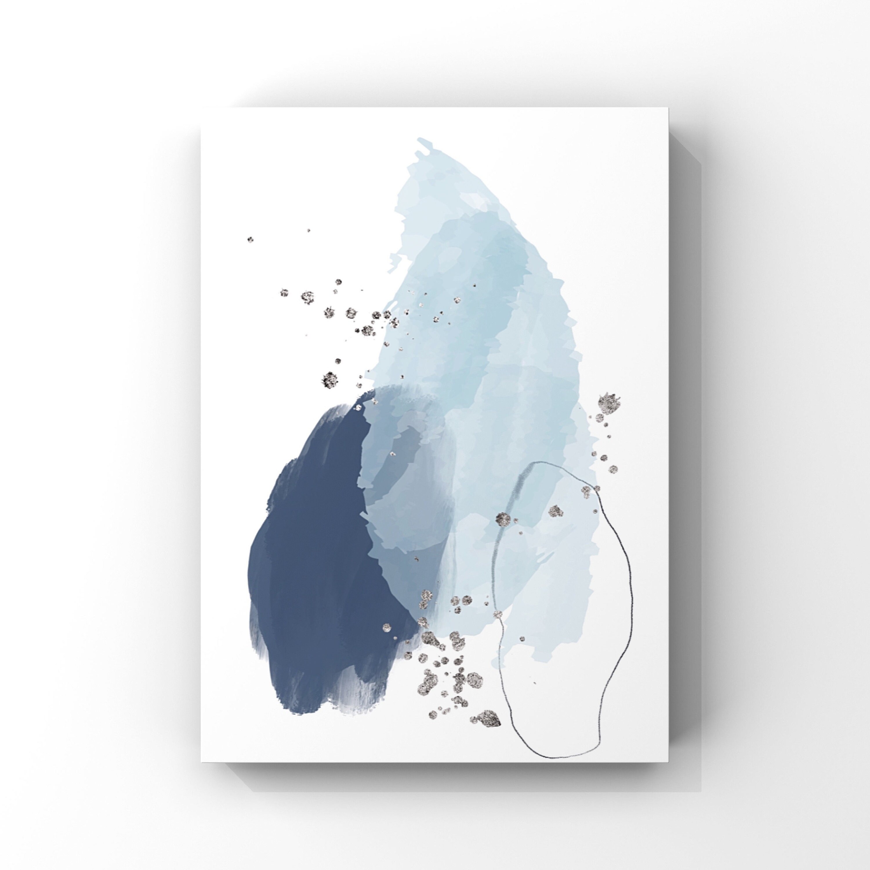 Blue and Silver Abstract Wall Art Unframed Print Set of 3 Etsy UK