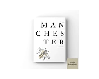 Impresión de arte mural de la ciudad británica con tipografía de abeja de Manchester, arte mural mancuniano