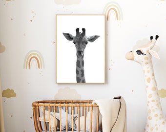 Giraffe black and white animal print, wildlife wall print, black and white wall art, animal wall art, giraffe wall art, unframed print