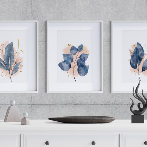 Navy and Silver Wall Art Print Set of 3 Unframed Together Etsy UK
