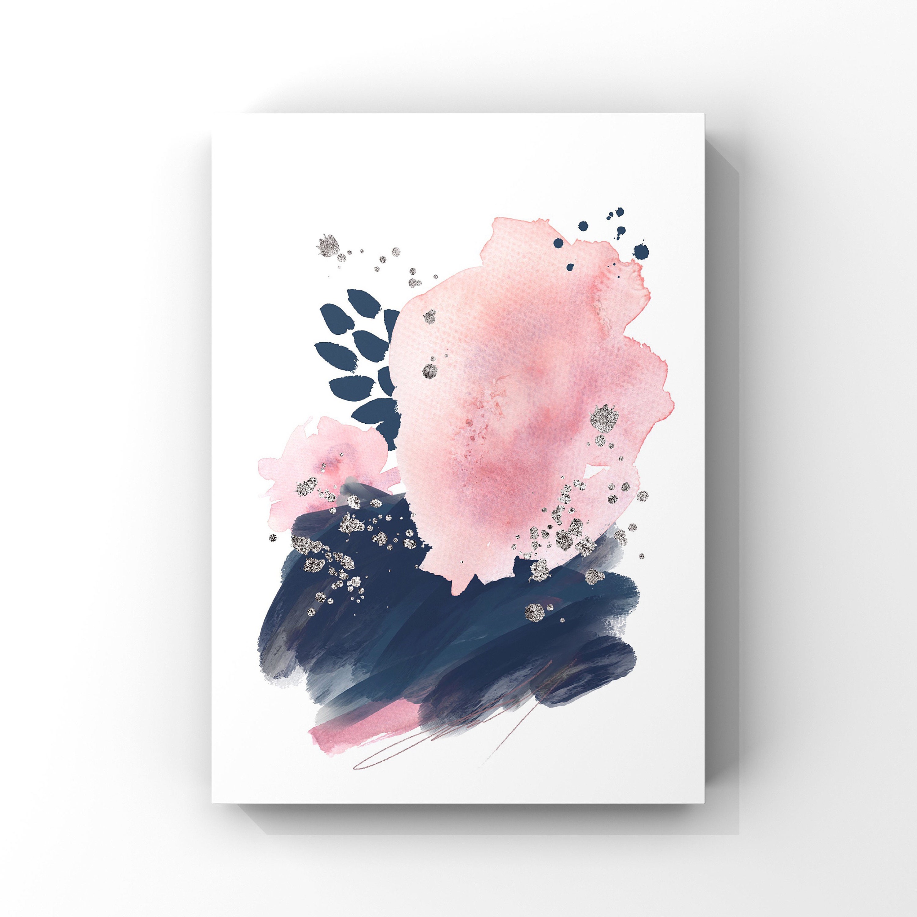 Blue Pink and Silver Wall Abstract Art Unframed Print Set of 3 Etsy UK