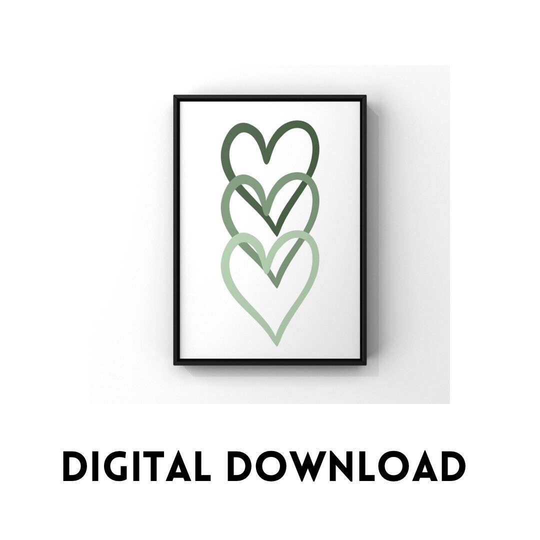 Sage Green Triple Love Heart Print, Green Shade Minimal Art Print — free download