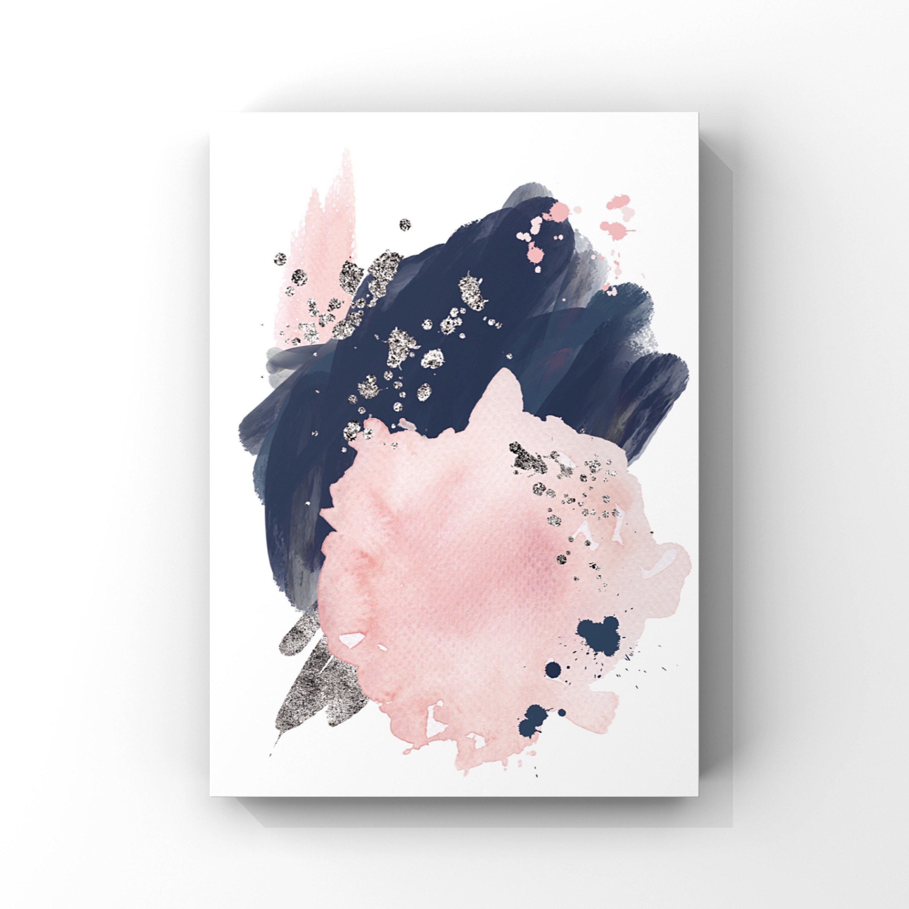 Blue Pink and Silver Wall Abstract Art Unframed Print Set of 3 Etsy UK