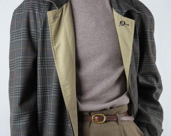 Gabardina reversible vintage Valstar Milano: lana Príncipe de Gales y gabardina