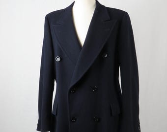 80年代のローラ アシュレイ カシミア ミックス ネイビー コート