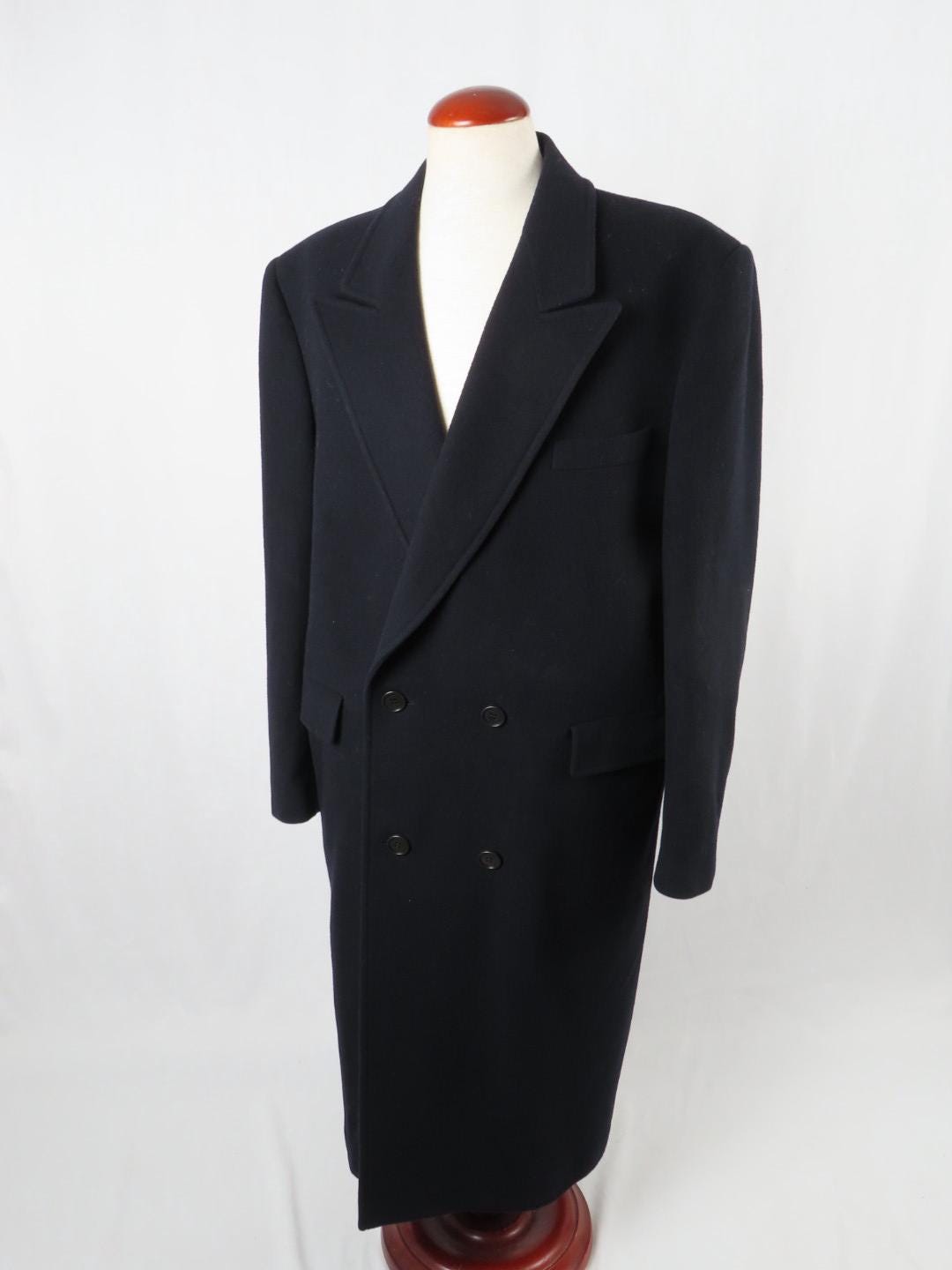 【archive】90's WOOL DOUBLE BREASTED COAT 1980s 1990s Charcoal Grey Wool Double Breasted Coat
