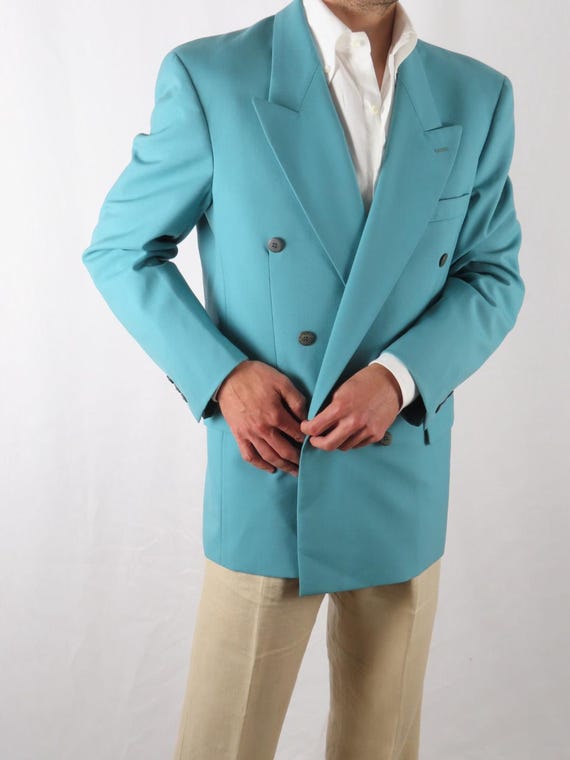 1980s Vintage French Double Breasted Jacket. Sea Green 100 1980s Vintage French Double Breasted Jacket. Sea Green 100