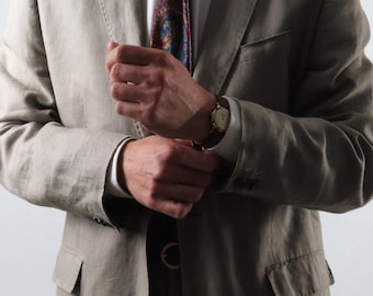 Vintage 100% Grey Linen Two Pieces Suit