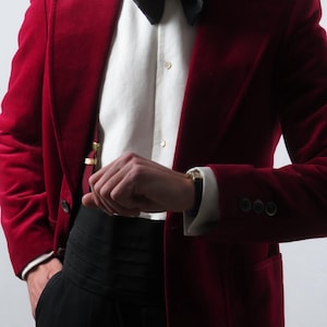70s French Red Velvet Dinner Jacket 100% cotton 36UK 46IT