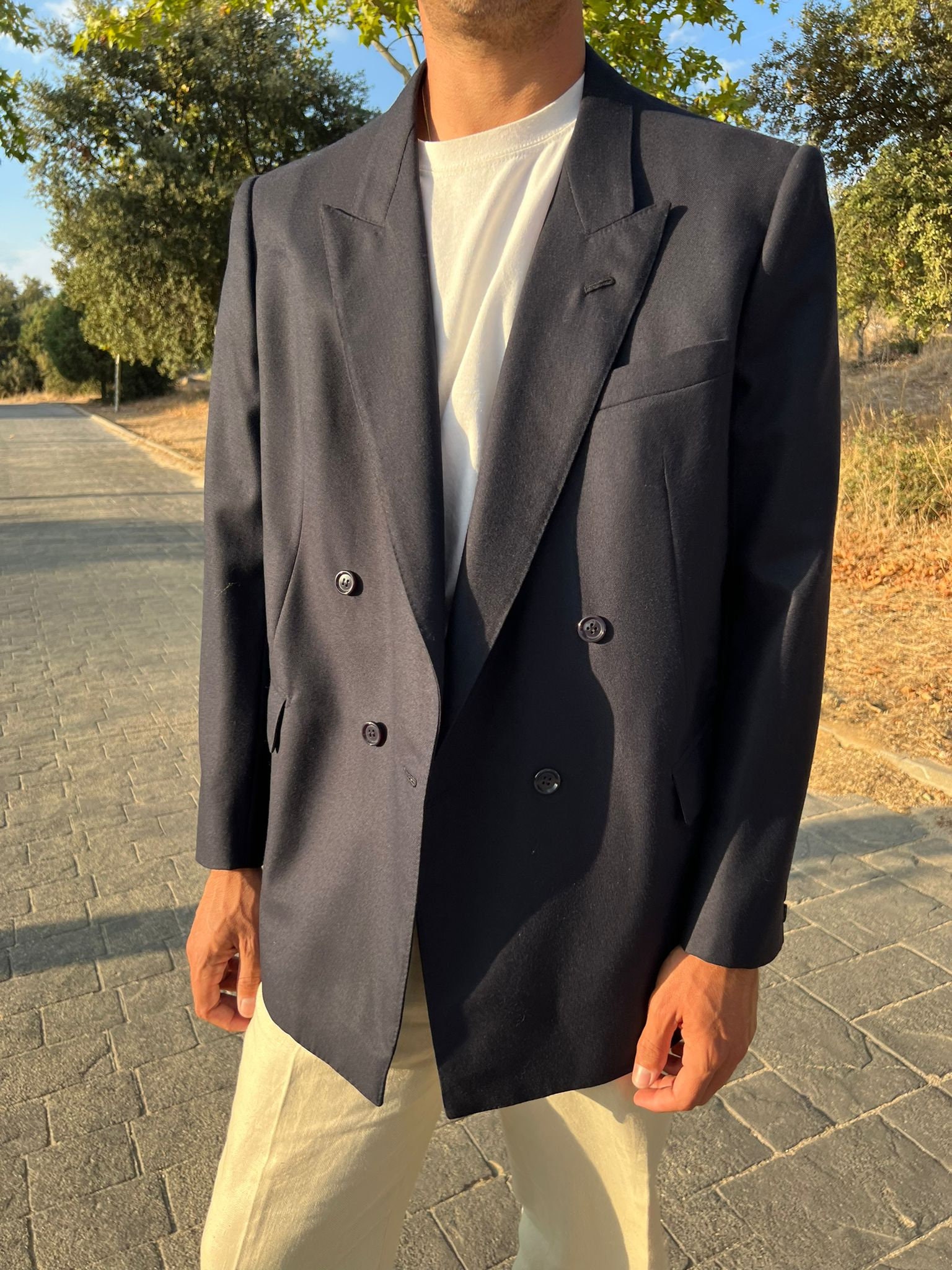 1986 Vintage Bespoke Double Breasted Jacket Navy Blue 42UK