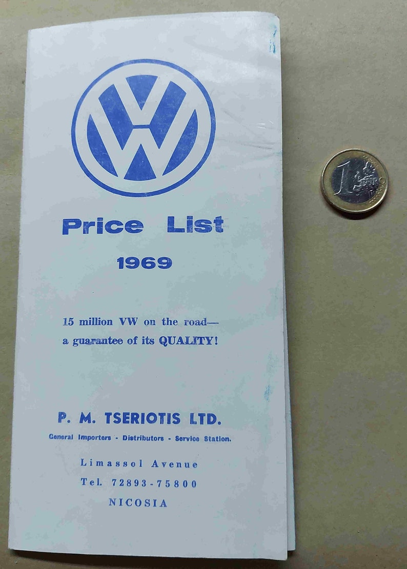 Original 1969 Volkswagen VW Price List From Cyprus Etsy