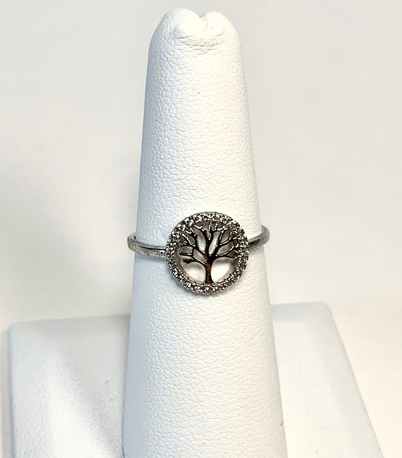 Sterling Silver Tree of Life Family Tree CZ Rhinestone Ring