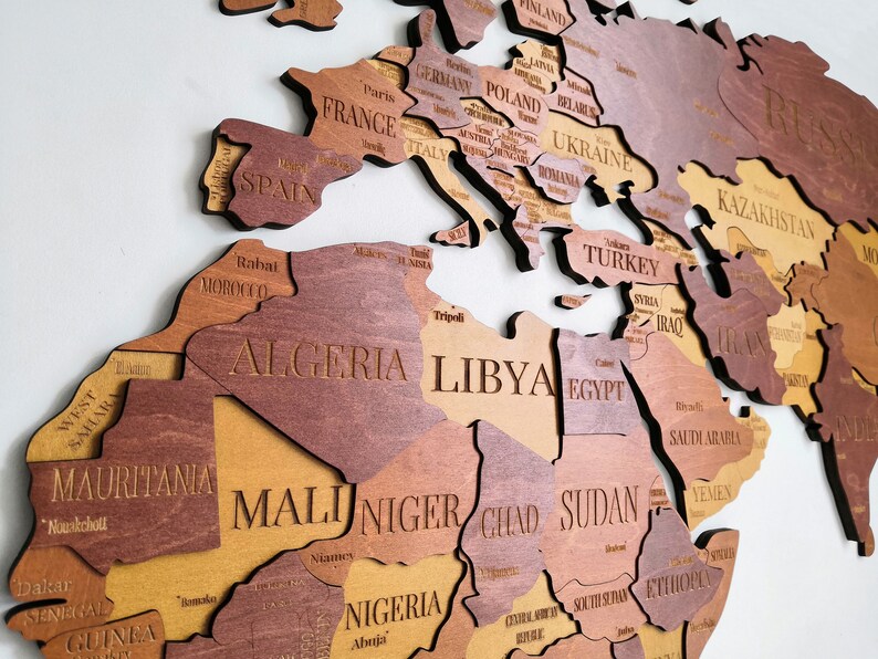 3D World Map Wood Map Wall Art Wood Wall Art Wooden Map Wood Etsy