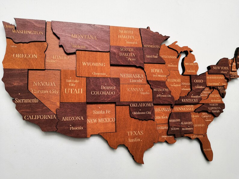 US MAP Wood map of United States Travel map Wall art USA Etsy