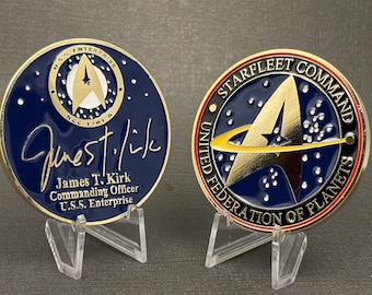 Gold Version Star Trek Captain James T Kirk Commander USS Enterprise Challenge Coin
