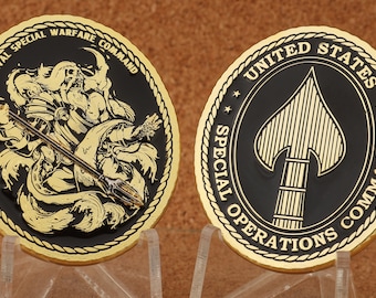 2" Gold Plated Naval Special Warfare Command Navy Seal Challenge Coin USSOCOM NAVSPECWARCOM