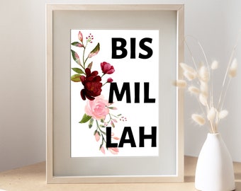 Bismillah Islamic Print Wall Art|Arabic calligraphy font canvas download|Bismillah|Muslim Home Decor Gift