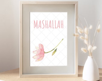 MashAllah Islamic Print Wall Art|Arabic calligraphy font canvas download|Muslim Home Decor Gift