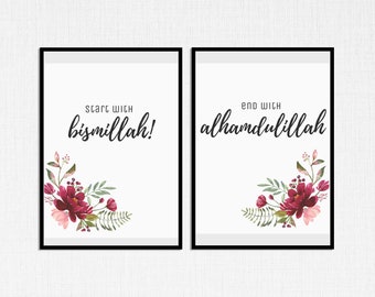 Start With Bismillah, End with Alhamdulillah Modern Islamic Printable Wall Art|Islamic Home Decor  | Islamic Poster Quotes| Eid Gift