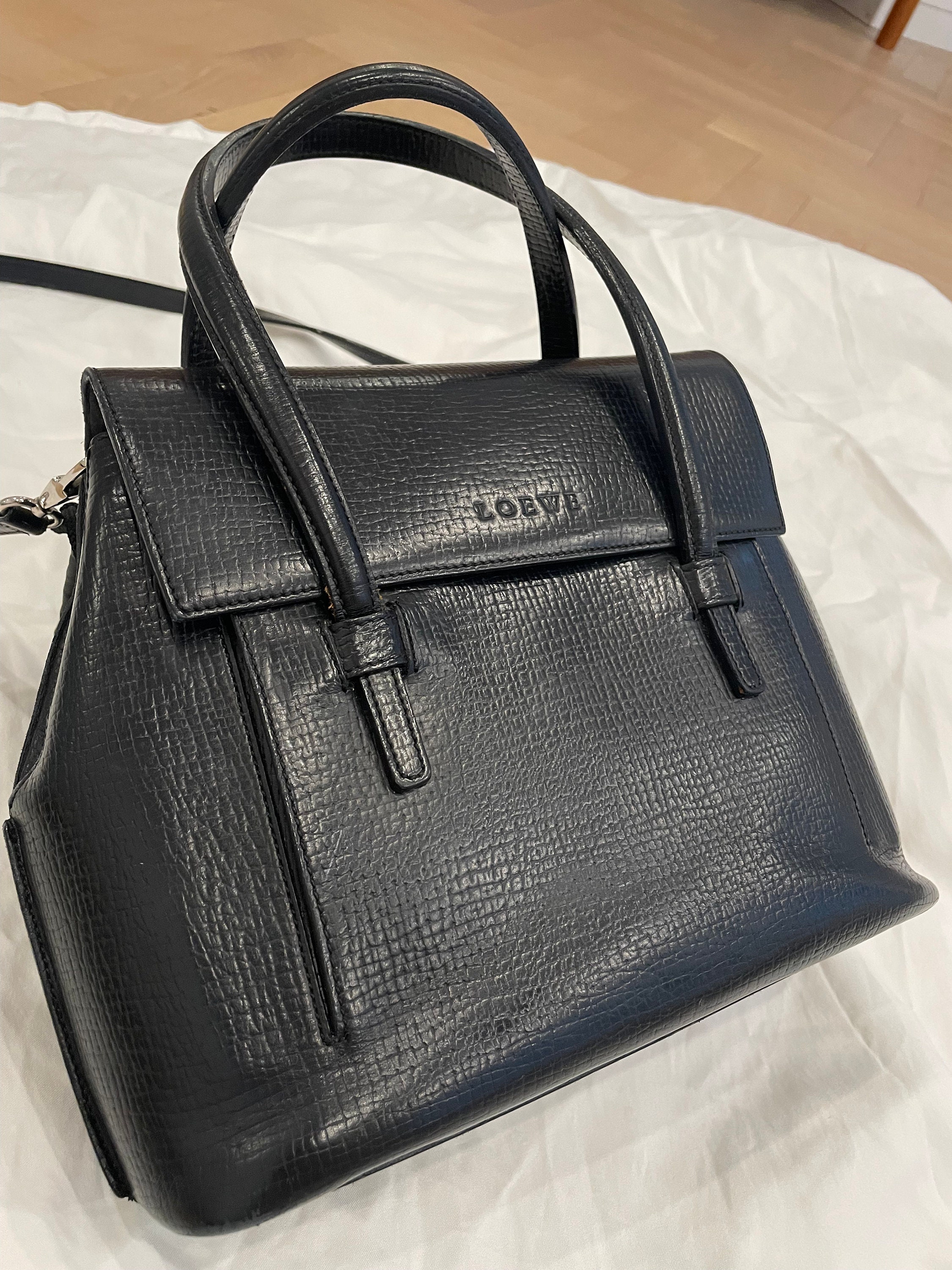 Vintage Loewe Leather and Suede Drawstring Bag - Black – The Hosta