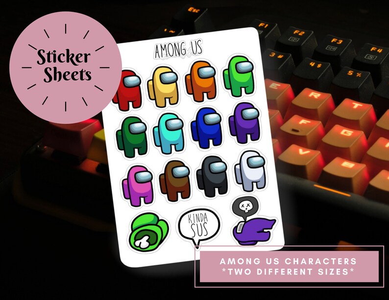 among us character sticker sheet crewmates imposters kinda etsy