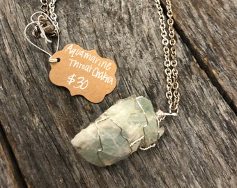 Wire Wrapped Aquamarine Necklace for Throat Chakra