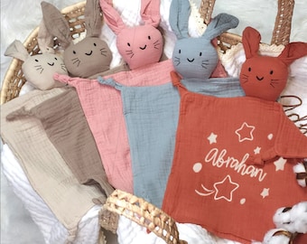 Embroidered lovey for babies, Animal lovey blanket, baby shower gift, embroidered lovey, muslin blanket, personalized lovey