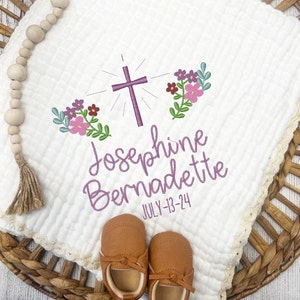 Custom Embroidered Baptism Blanket for Baby, Personalized Embroidered Baby Receiving Blanket, Baby Shower Gift and Christening Keepsake