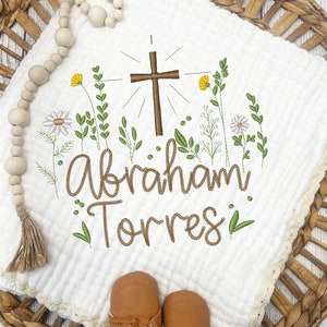 Custom Embroidered Baptism Blanket for Baby, Personalized Embroidered Baby Receiving Blanket, Baby Shower Gift and Christening Keepsake
