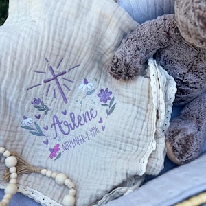 Custom Embroidered Baptism Blanket for Baby, Personalized Embroidered Baby Receiving Blanket, Baby Shower Gift, Christening Keepsake