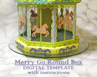 Merry Go Round Treat Box, Carousel Box, Party Decoration, Digital Template, Cut File, PDF SVG DXF, Silhouette Cameo, Cricut, Birthday Box