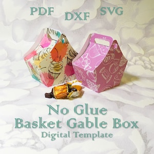 No Glue Basket Gable Box, Hochzeitsgeschenk, Geburtstagsgeschenk, Party Dekoration, Digitale Template Cut Dateien, SVG PDF DXF, Silhouette, Cricut