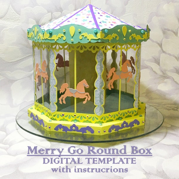 Merry Go Round Treat Box, Carousel Box, Party Decoration, Digital Template, Cut File, PDF SVG DXF, Silhouette Cameo, Cricut, Birthday Box