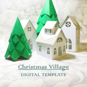 Christmas Village, Tree, Paper House, Home Decoration, Party, SVG DXF PDF, Cut Files, Digital Template, 3D Kerstboom, Nieuwjaar, Doos