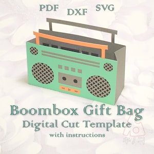 Boombox Gift Bag, Shadow Box, 90s Style Party Decor, Retro Treat Holder, Digital Template, Cut Files, SVG PDF DXF, Silhouette, Cricut