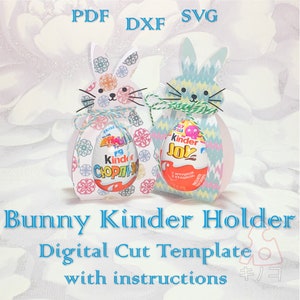 Porta Kinder coniglietto, regalo di caramelle, bomboniera per bambini, baby shower, uovo di Pasqua, modello digitale, file di taglio, silhouette cameo, SVG DXF PDF Cricut