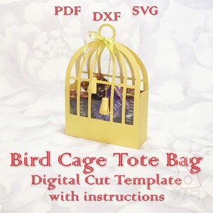 Bird Cage Tote Bag, Spring Gift Favor, 3D Bird Cage Bag, Festive Bag SVG DXF PDF, Cut Files, Digital Template, Cricut, Silhouette Cameo