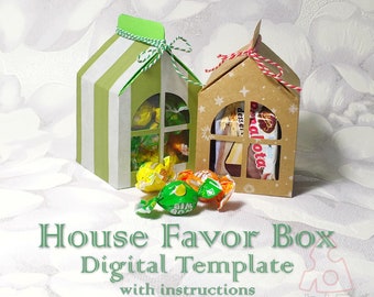 House 3D Box, Christmas Treat, Wedding Favor, Baby Shower, Digital Template Party Decoration, Cut Files, SVG PDF DXF, Silhouette, Cricut