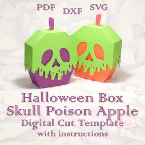 Halloween Skull Poison Apple Box, Trick or Treat Candy Box, digitale sjabloon, feestdecoratie, gesneden bestanden, SVG PDF DXF, silhouet, Cricut