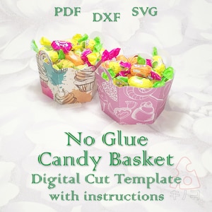 No Glue Candy Basket, Wedding, Christmas, Birthday, Baby Shower Party Decor, Digital Template, Cut Files, SVG PDF DXF, Silhouette, Cricut