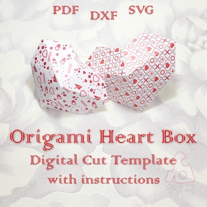 Origami Hart Box, Moederdag, Verjaardag, 3D, Baby Douche Gunst, Treat Box, Digitale Sjabloon, Cut File, Silhouet Cameo, SVG DXF PDF Cricut