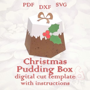 Scatola per budino di Natale, Scatola per dolcetti di Capodanno, Scatola invernale 3D, Borsa festiva SVG DXF PDF, File tagliati, Modello digitale, Cricut, Silhouette Cameo