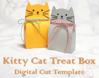 Kitty Cat Treat Box, Candy Gift, Kids Party Favor, Baby Shower Favor Box, Digital Template, Cut File, Silhouette Cameo, SVG DXF PDF Cricut