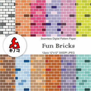 Fun Bricks Seamless Digital Pattern Paper, Printable Patterns, JPEG, Background Paper, Papercraft