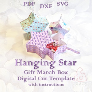 Boîte cadeau étoile suspendue, bonbonnière, cadeau des fêtes, décoration d'intérieur, modèle numérique, fichier de coupe, camée silhouette, SVG DXF PDF Cricut
